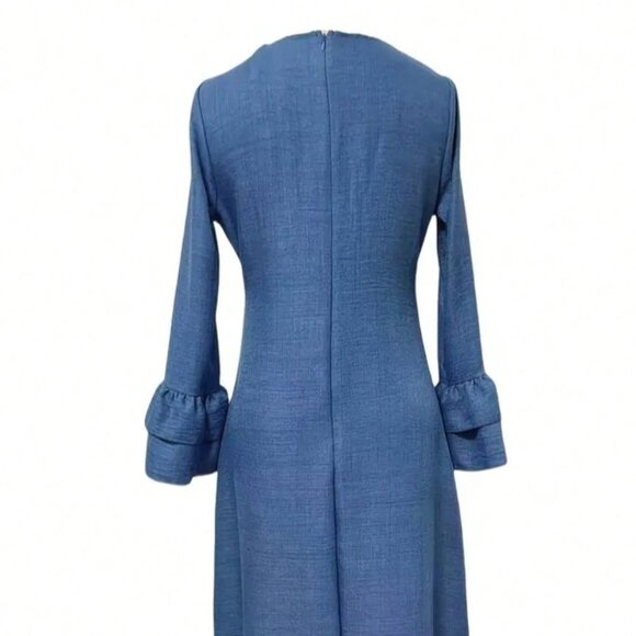 Blue Elegant Women's Fungus Ruffle Dress - Picture 3 of 5